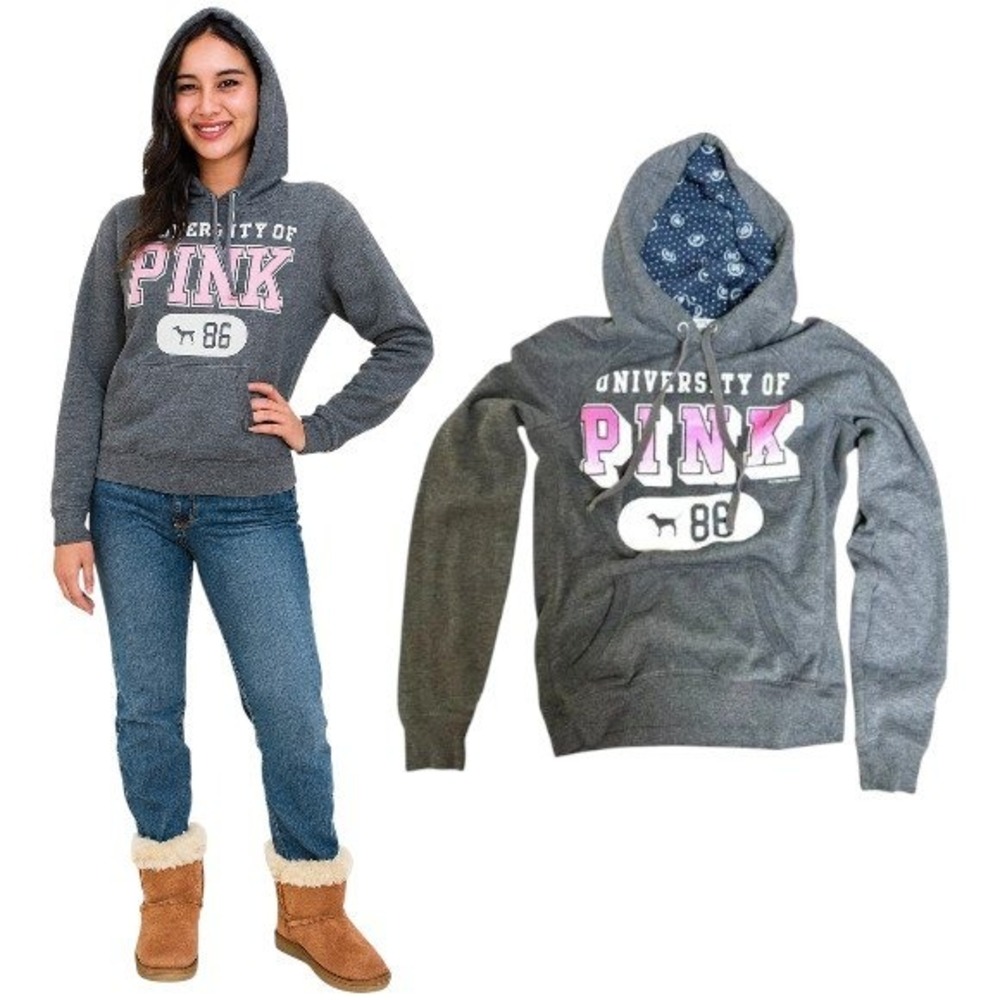 2000'S University‎ of Pink 86 Gray Hoodie Y2K Pullover Sweatshirt SMALL